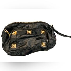 Franchi Collection Black Patent Leather Gold Studded Clutch Lg. Zipper Pull